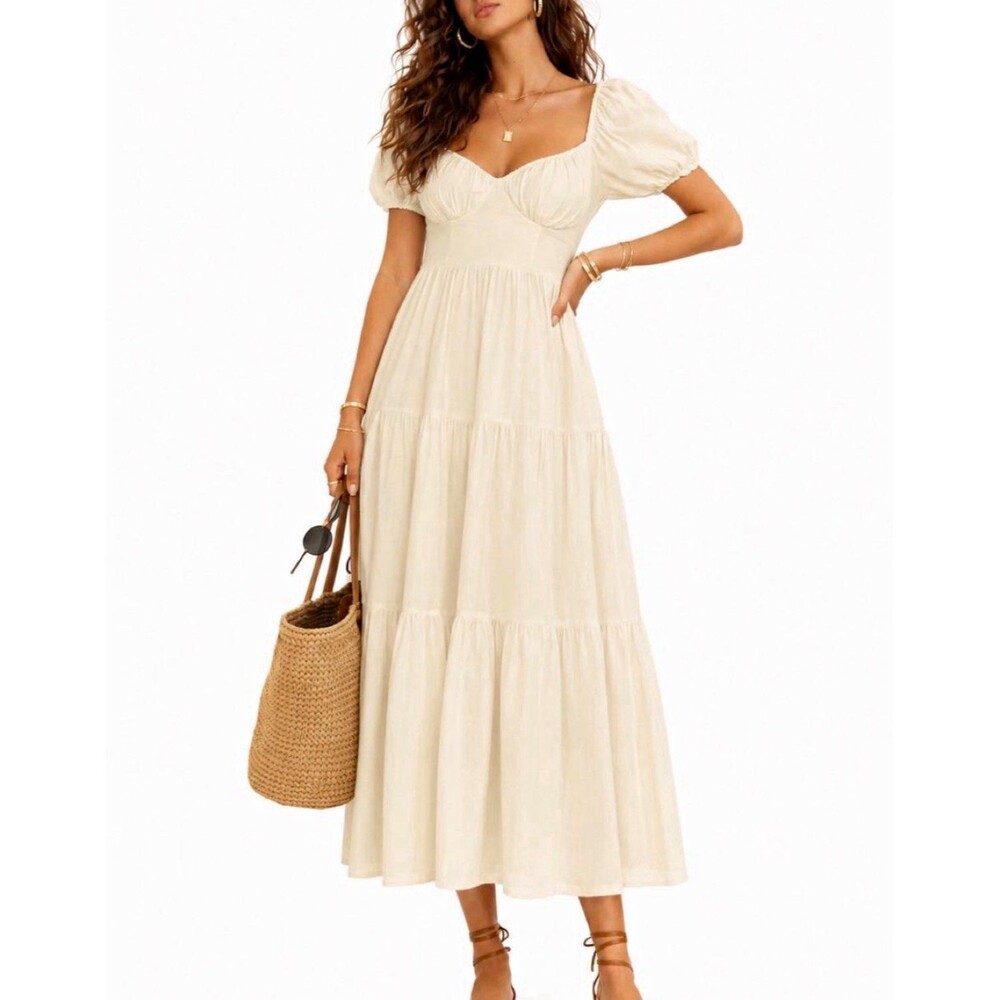 Forever 21 Boho Cottagecore Tiered Maxi Dress Cream White Size XL New With Tags